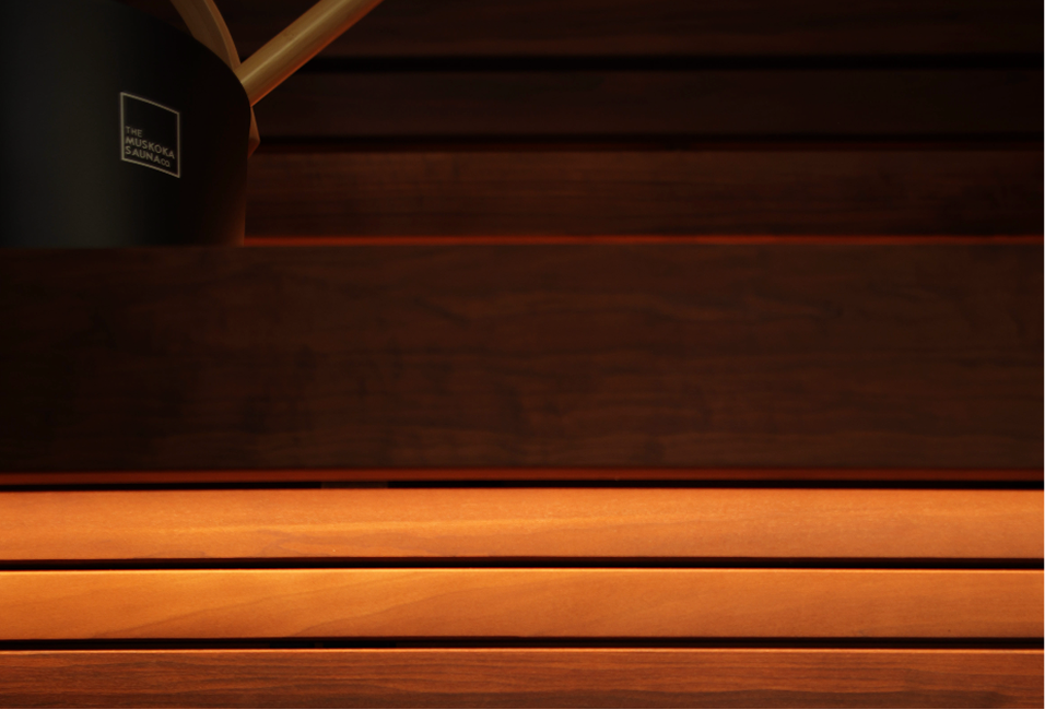 Wooden deck with a dark brown finish