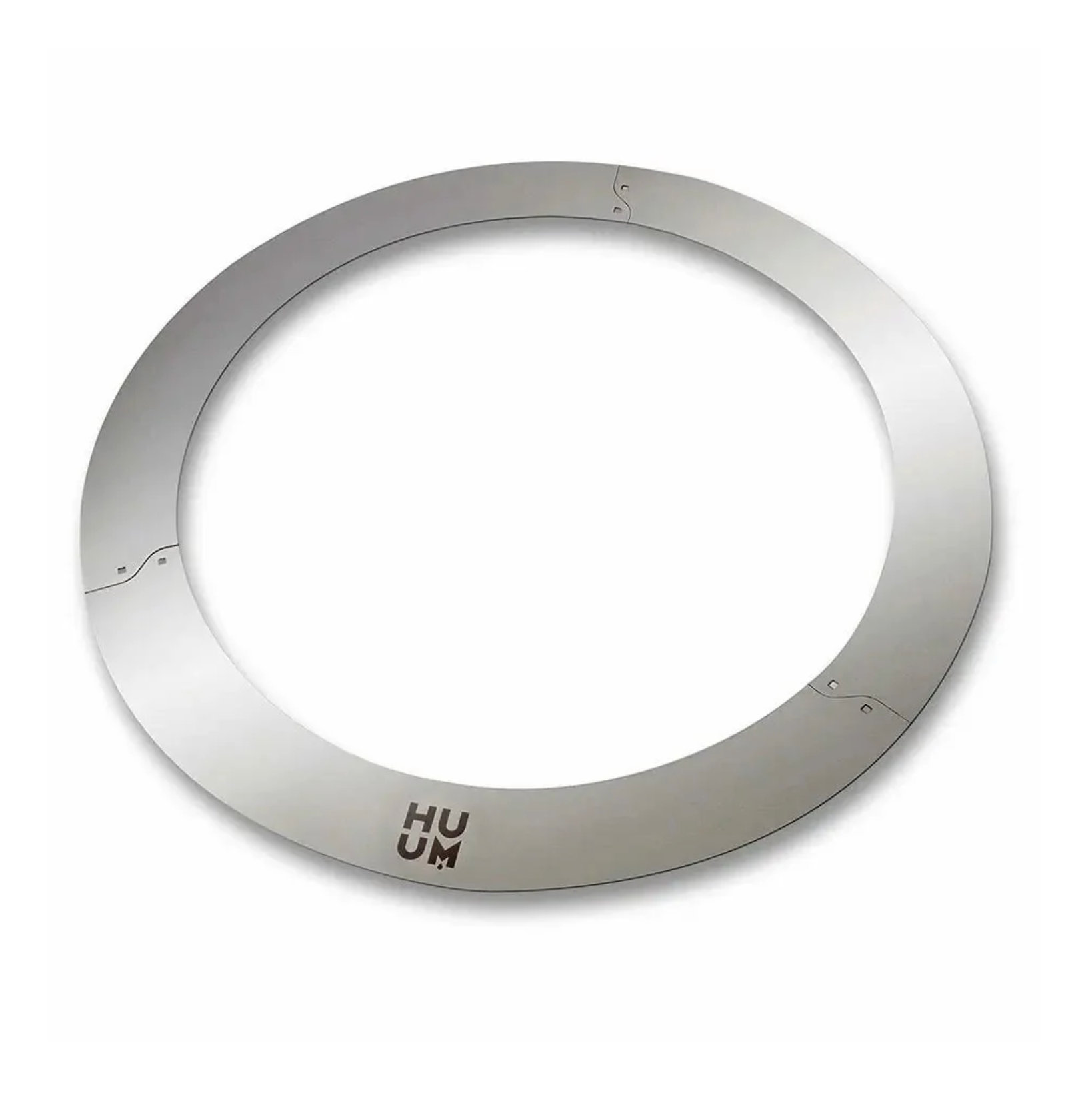 Silver ring with 'HUUM' branding on a white background