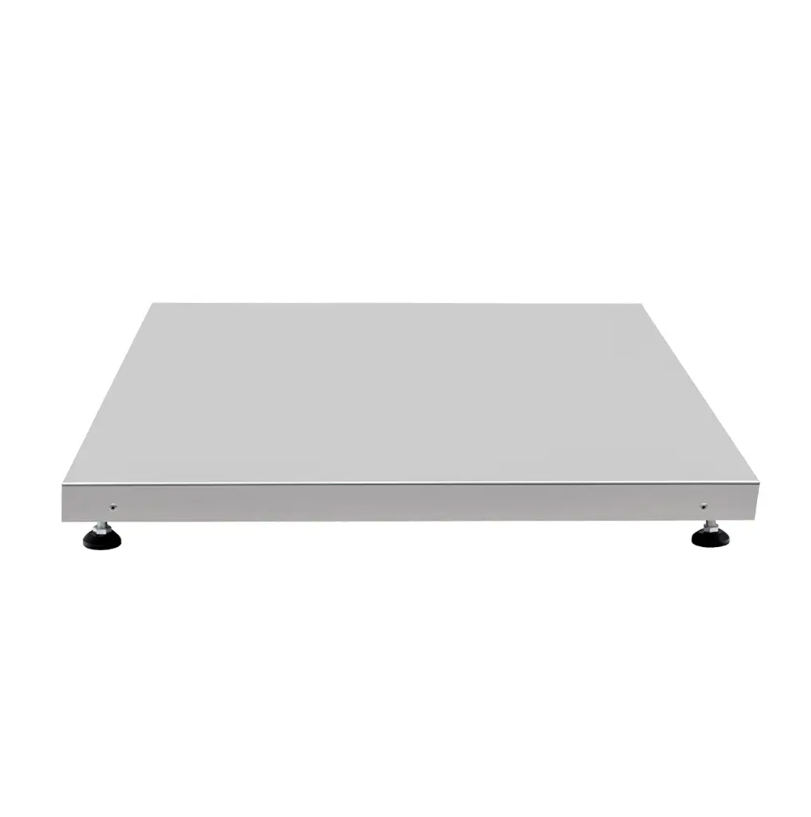 White platform with black wheels on a white background
