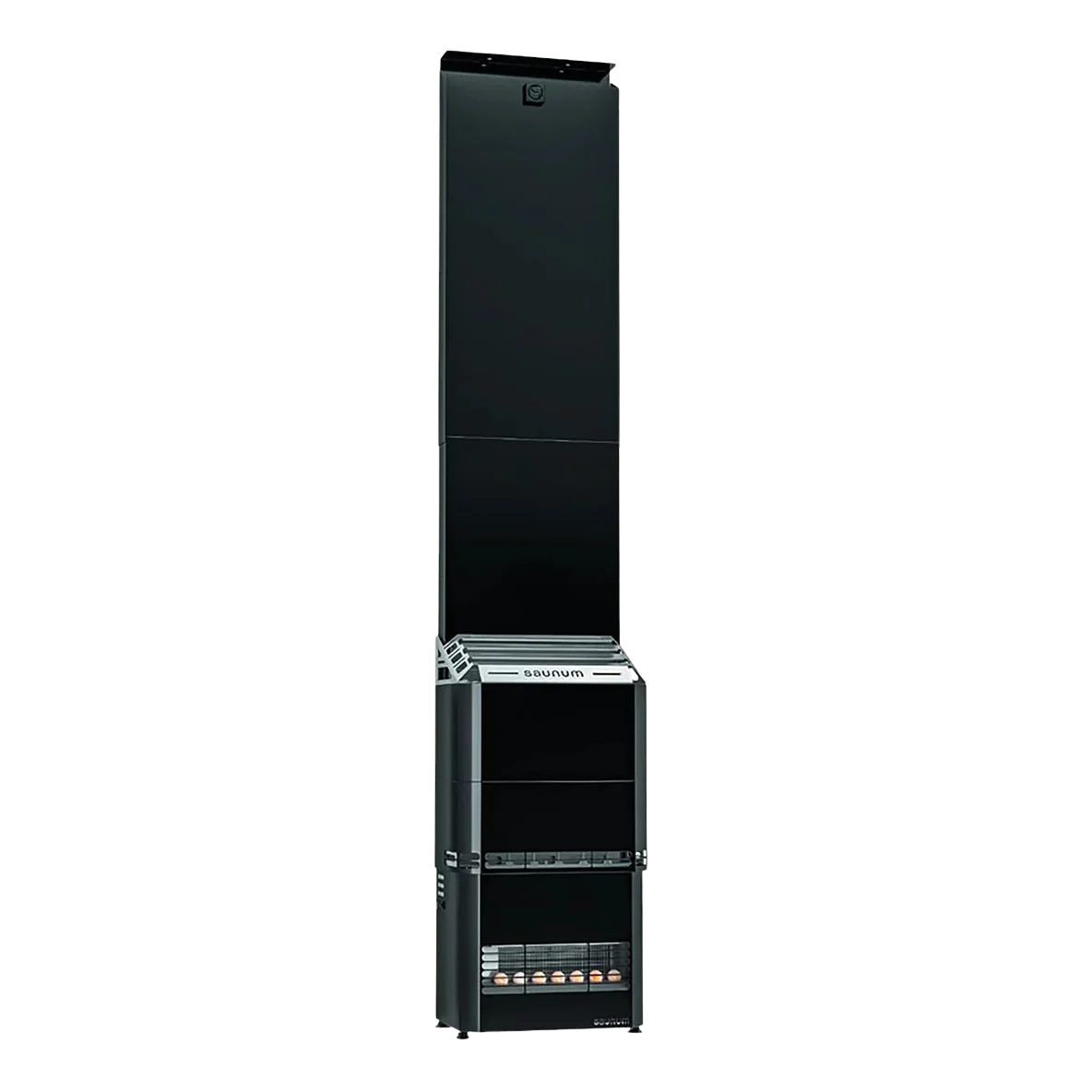 Black vertical dryer with brand name on a white background