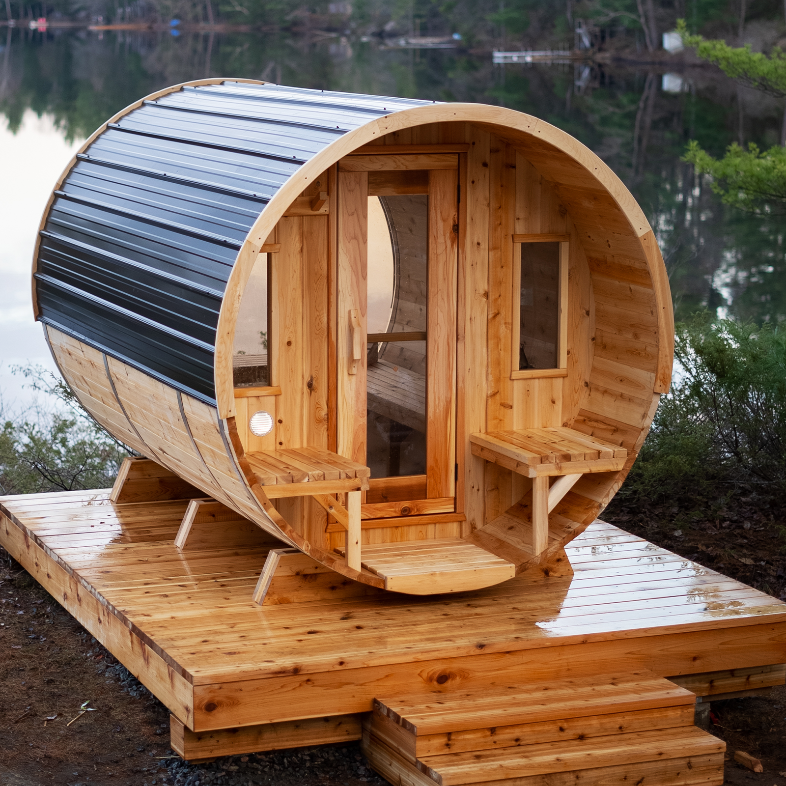 Premium 7'x 10' Barrel Sauna With 2' Porch