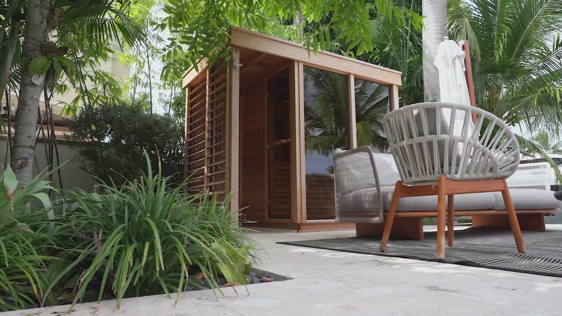 Load video: Outdoor 580 Sauna With Shower - 3 Person