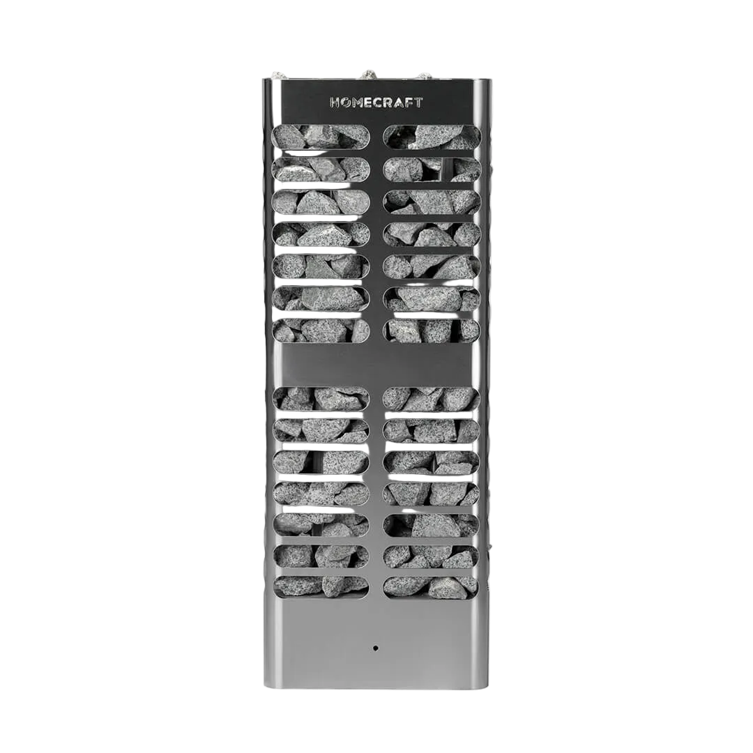 Metallic wall-mounted rack with 'Homecraft' branding on a white background